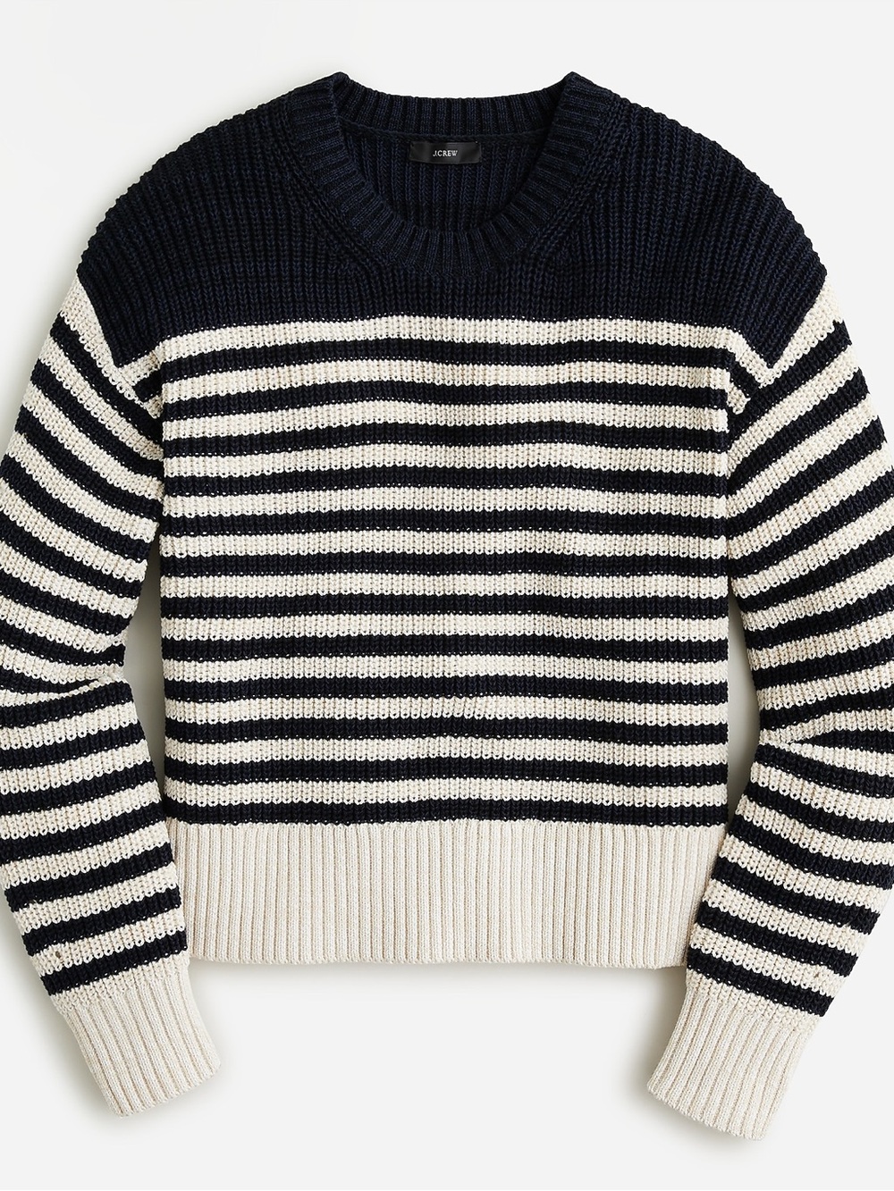 New J.Crew striped cotton sweater navy beige NWT